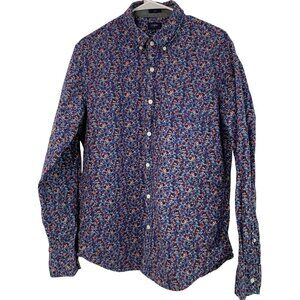 Retro J.Crew Mens Slim Fit Floral Button-Down Shirt L 100% Cotton Blue/Red 7831G